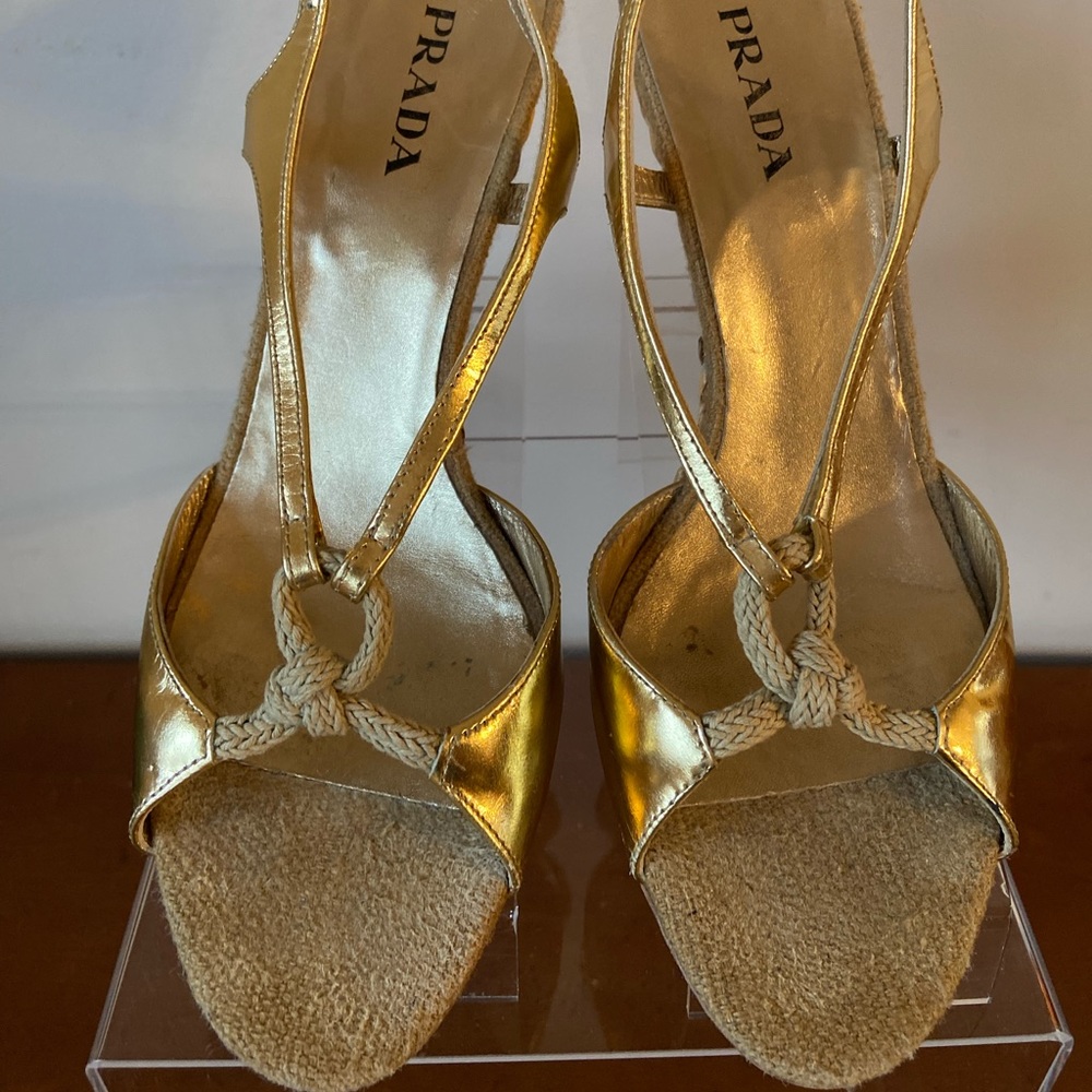 Prada gold wedge sandals